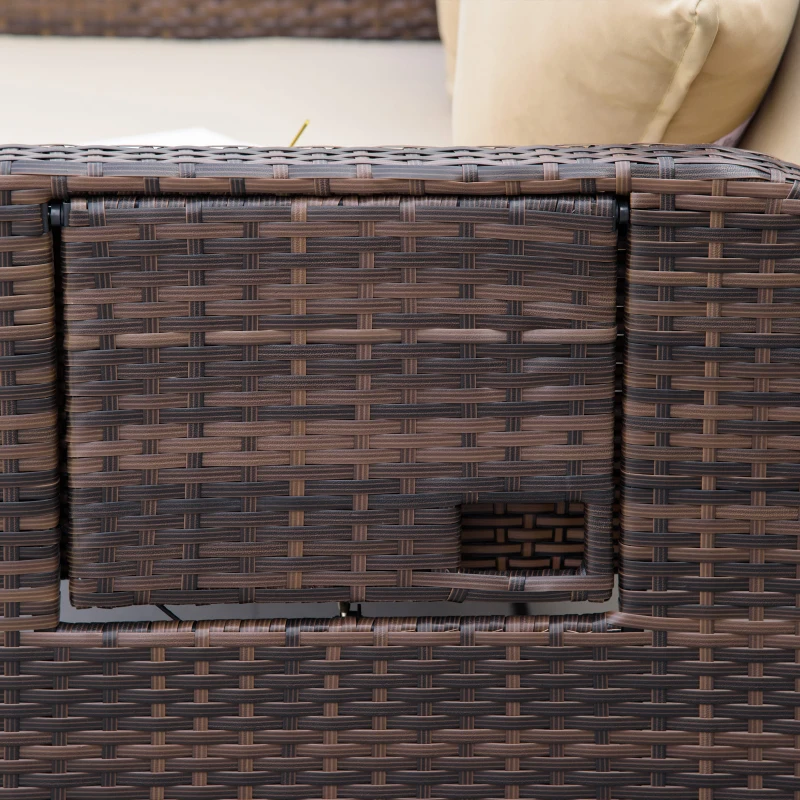 Outsunny Patio Rattan Daybed with Cushions, Wicker Outdoor Bed Lounger w/ Loveseat, Storage Ottoman, Coffee & Side Tables, for Poolside, Porch, Backyard, Beige