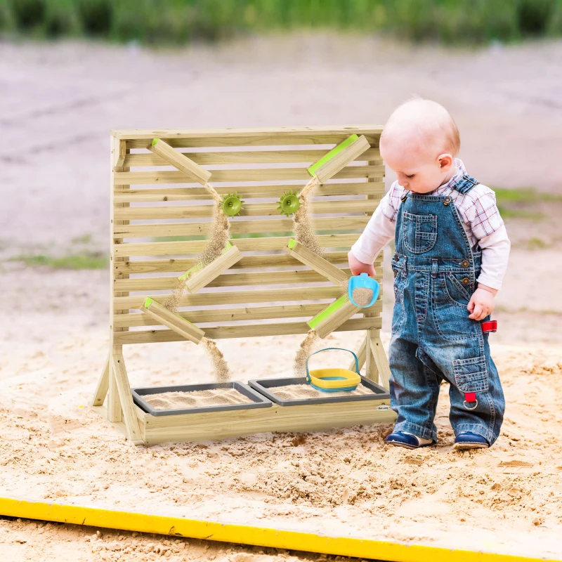 Outsunny 18 Pcs Kids Running Water and Sand Playset Outdoor with Sinks, Wooden Sensory Toys with Colorful Accessories, Gift for Boys and Girls, Aged 3-7 Years Old
