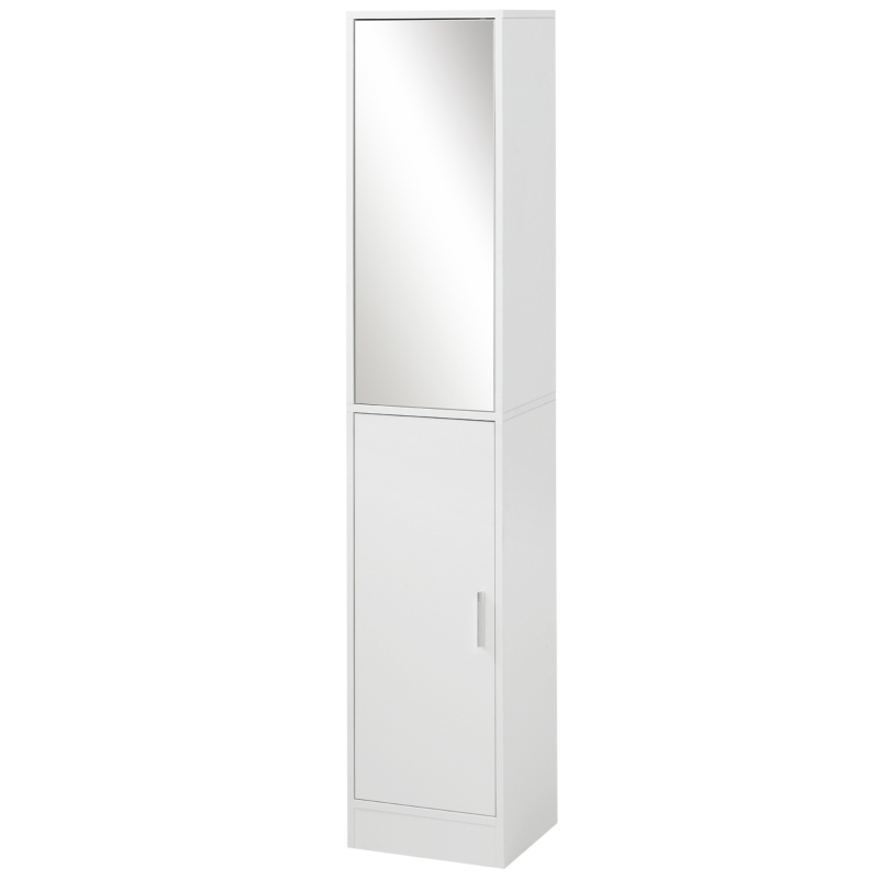 kleankin Tall Bathroom Cabinet with Mirror Narrow Bathroom Storage Cabinet with Doors Adjustable Shelves for Small Spaces White