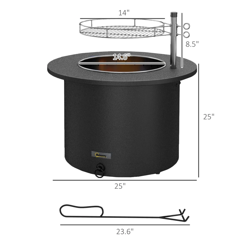 Outsunny 2-in-1 Smokeless Firepit, Stainless Steel Bonfire Stove with Poker and Ash Tray for Backyard, Patio, Picnic, Black