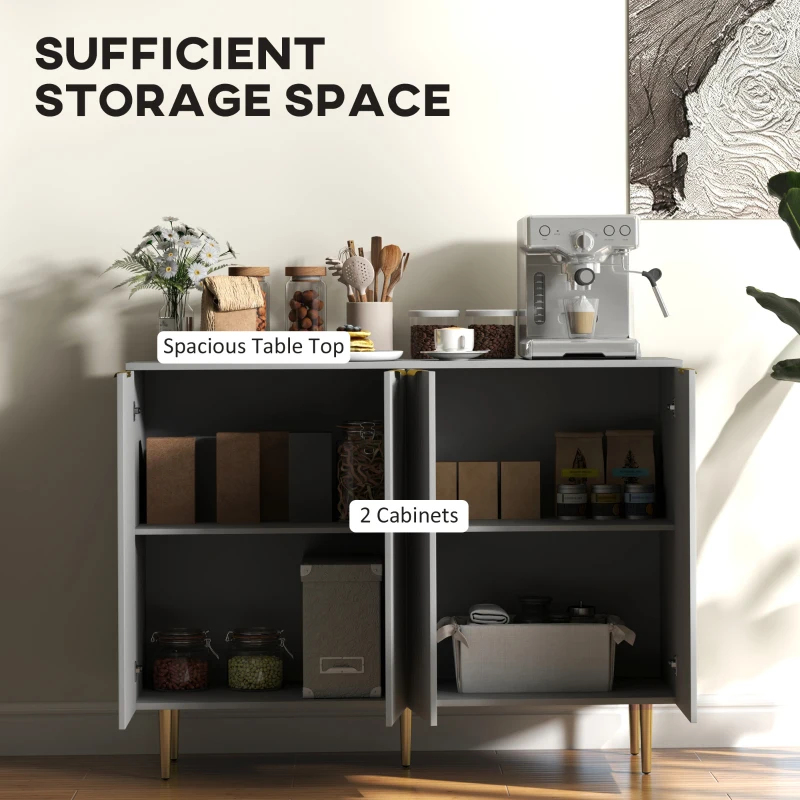 HOMCOM Modern Kitchen Storage Cabinet, Sideboard Buffet Cabinet with Adjustable Shelves for Kitchen Hallway, Grey