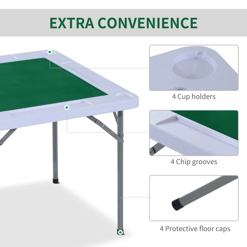 HOMCOM 35" 4-Player Mahjong Game Portable Folding Table for Poker Dominoes Card with Cup and Coin Holders