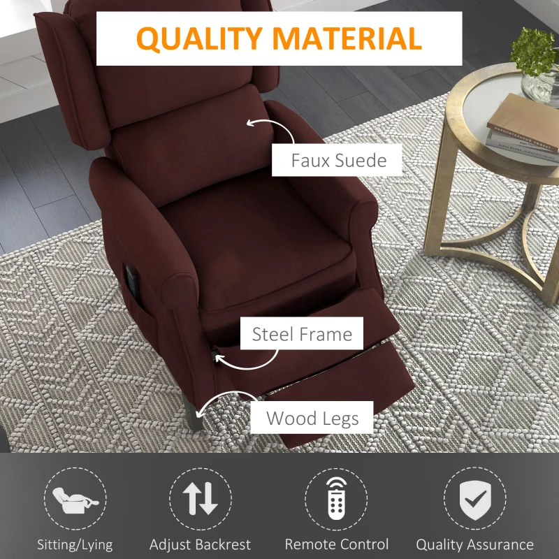 HOMCOM Push Back Recliner Chair, Vibration Massage Recliner for Living Room with Extendable Footrest, Remote, Pocket, Brown