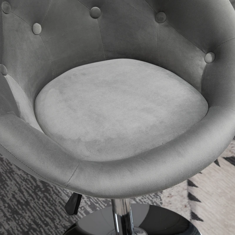HOMCOM Modern Makeup Vanity Chair Round Tufted Swivel Accent Chair with Chrome Frame Height Adjustable for Living Room, Bedroom Gray