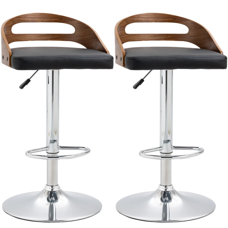 HOMCOM Bar Stools Set of 2, Adjustable Height Counter Height Bar Stools, Swivel Bar Chair with PU Leather Padded Seat, Footrest