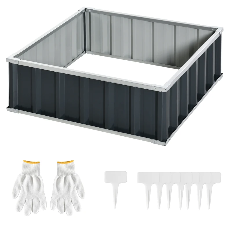 Outsunny 3' x 3' x 1' Raised Garden Bed, Galvanized Metal Planter Box for Vegetables Flowers Herbs, Dark Gray