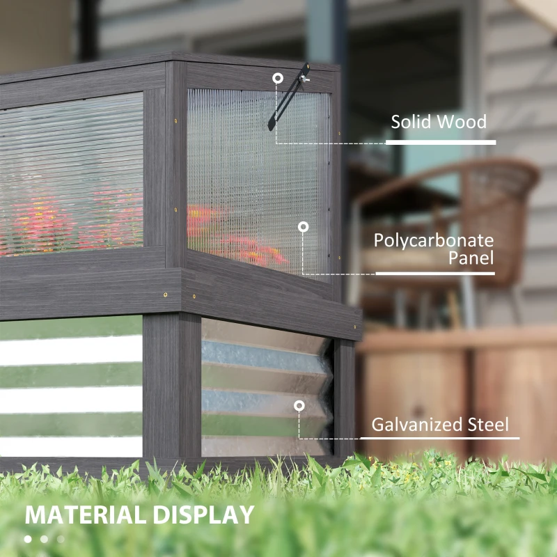 Outsunny Raised Garden Flower Bed Kit with Lean-to Greenhouse, Wooden Cold Frame Planter, 41" x 22.5" x 28.25", Gray