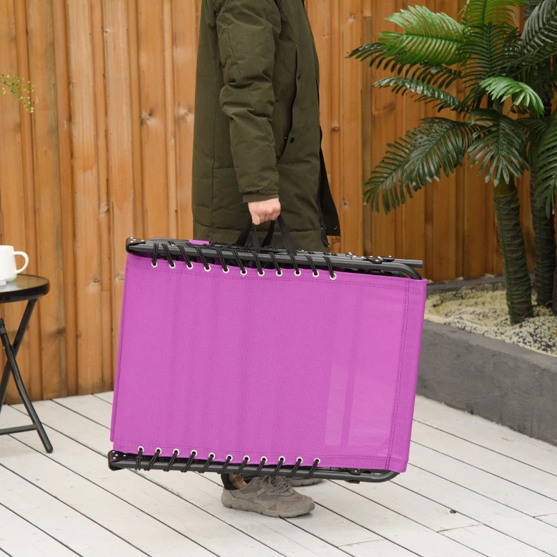 Outsunny Folding Chaise Lounge Pool Chair with 4-Position Reclining Back, Pillow, Breathable Mesh & Bungee Seat, Purple