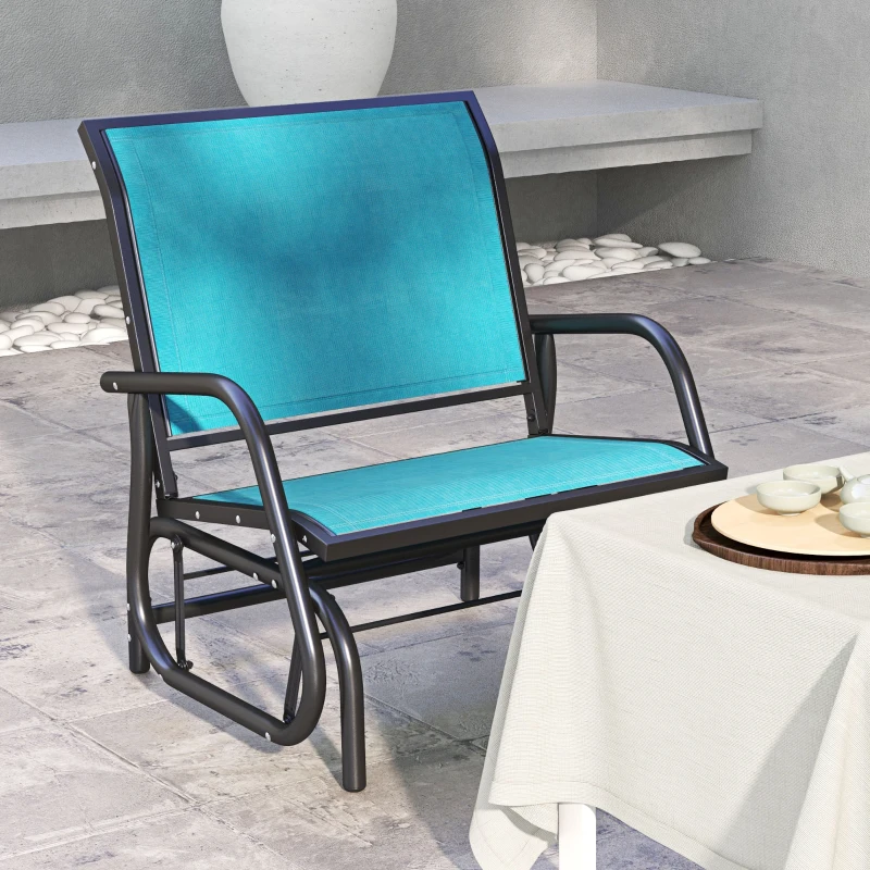Outsunny Outdoor Glider Chair, Steel Swing Chai with Curved Armrests for Porch, Garden, Poolside, Balcony, Blue