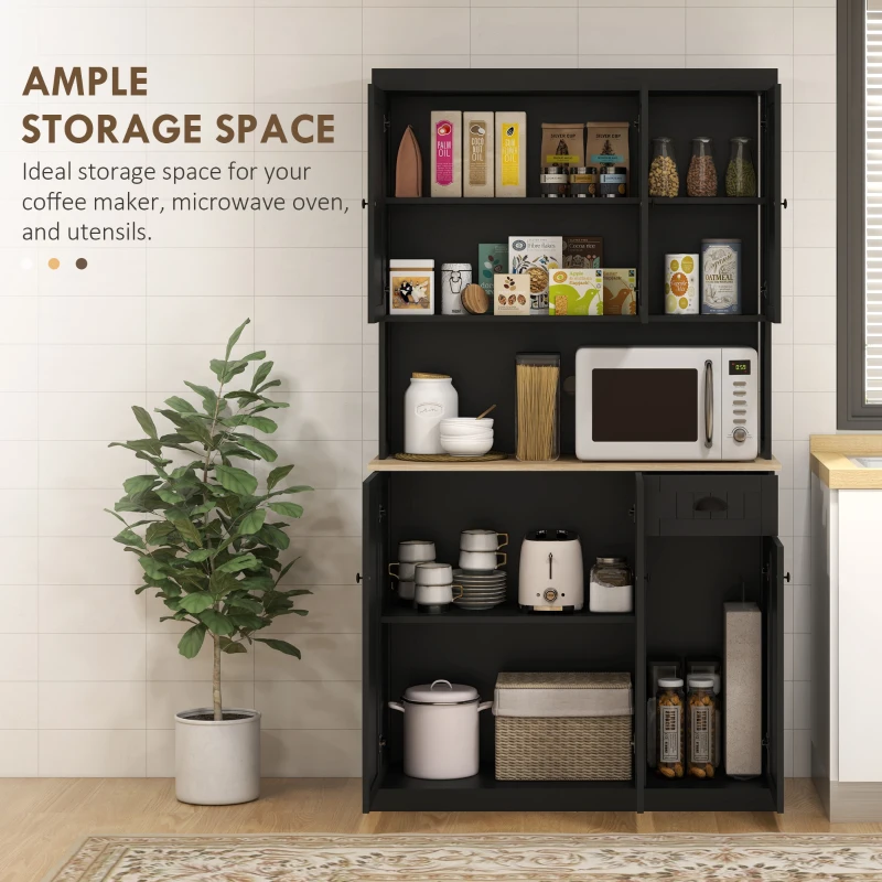 HOMCOM 71" Kitchen Hutch with Microwave Oven Countertop, Buffet with Hutch, Drawer, Black