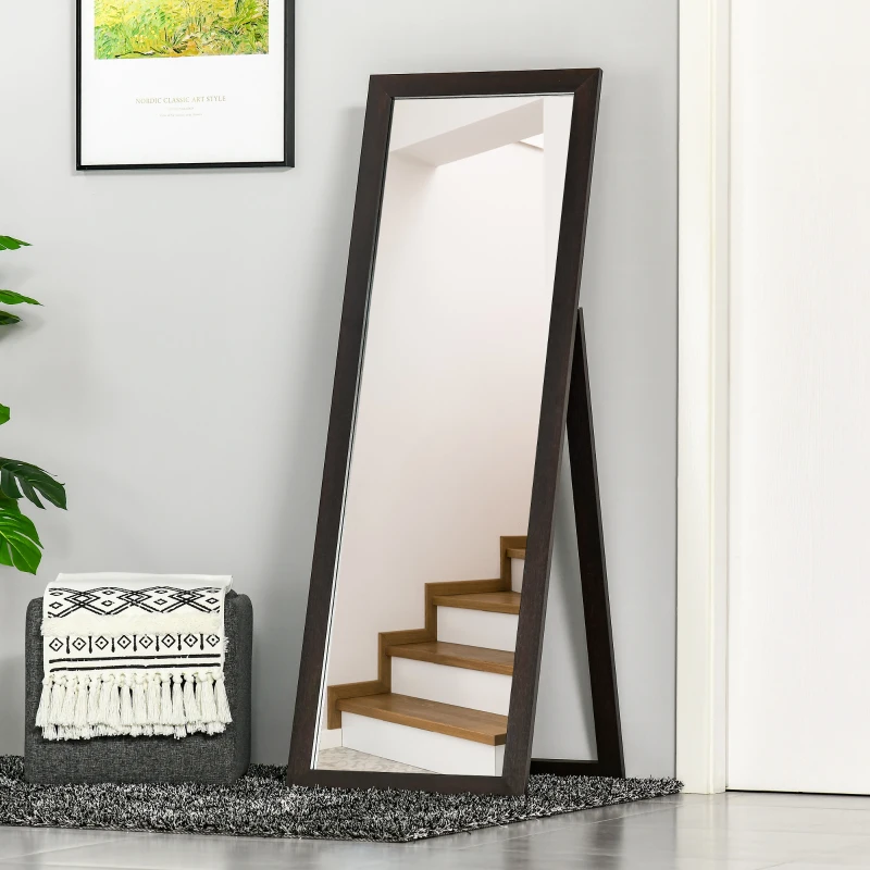 HOMCOM 58" x 20" Full Length Mirror with Frame, Floor Standing Mirror, Rectangular Full Body Mirror for Bedroom, Living Room, Brown