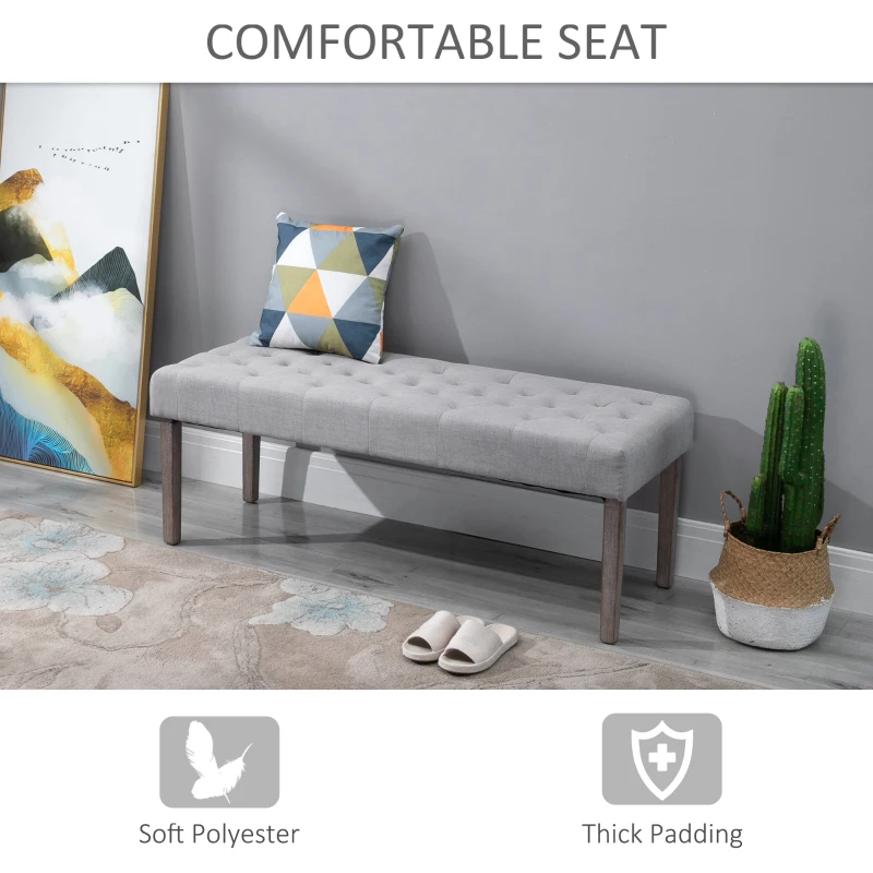 HOMCOM Simple Tufted Upholstered Ottoman Accent Bench with Soft Comfortable Cushion & Fashionable Modern Design, Grey