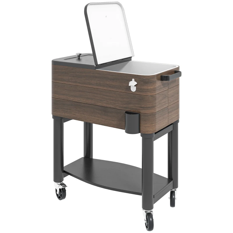Outsunny 60 Quart Outdoor Cooler Cart, Rolling Ice Chest with Bottom Shelf and Bottle Opener for Backyard, Deck, Poolside Party