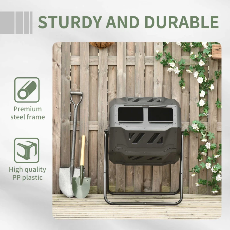 Outsunny Tumbling Compost Bin Outdoor 360° Dual Chamber Rotating Composter 43 Gallon, Green(m-7)
