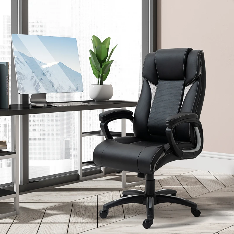 Vinsetto Ergonomic High Back Executive Office Chair with Padded Armrests, Adjustable Height PU Leather Computer Desk Chair with Breathable Mesh Backrest, 360° Swivel, Rocking Feature, Wheels