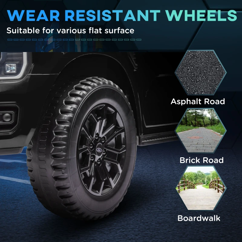 Qaba Ford Ranger Licensed Kids Ride on Car 12V Battery Power Car with Remote Control, Spring Suspension Toy Storage, Black