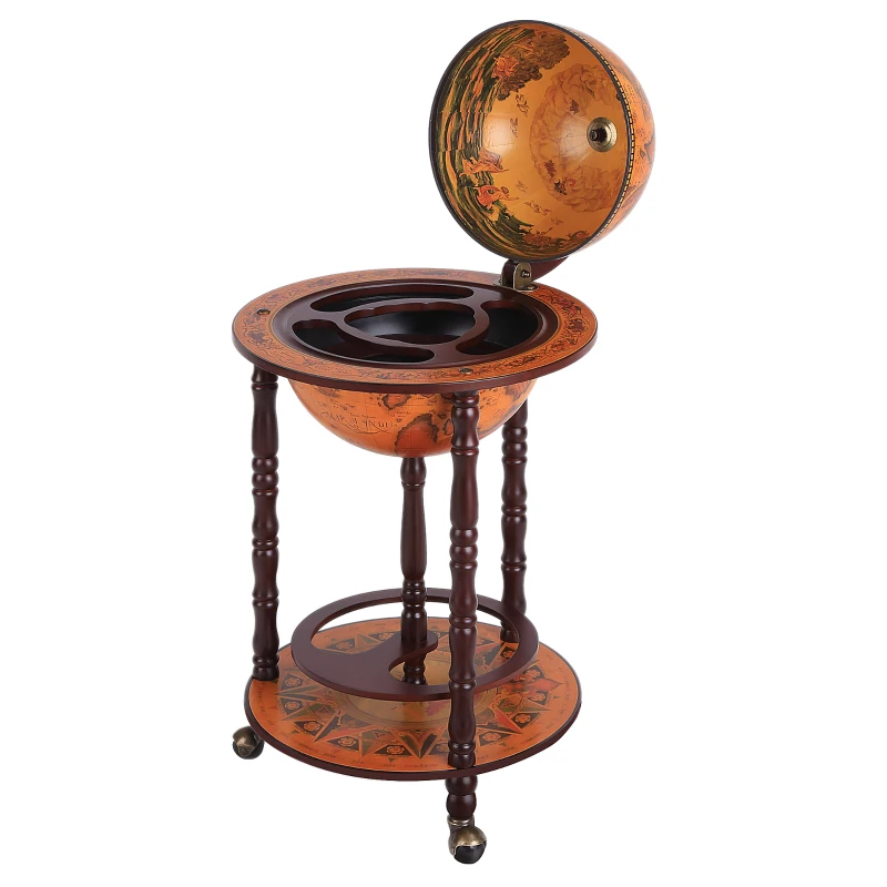 HOMCOM Rolling 18" Globe Bar, Liquor Cabinet with Bottle Shelf Holder Wine Host Trolley with Wheels