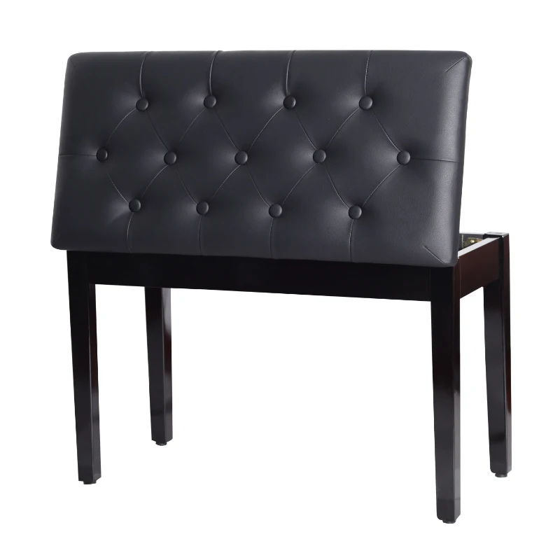 HOMCOM Piano Bench, Duet Piano Chair with Faux Leather Padded Cushion and Wooden Frame, Button Tufted Keyboard Bench, Black