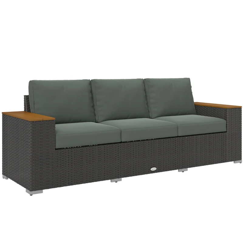 Outsunny 3-Seat Outdoor Patio Sofa with Cushions, PE Rattan Wicker Sofa with Wide Armrests, Outdoor Wicker Couch, Dark Gray(m-11)