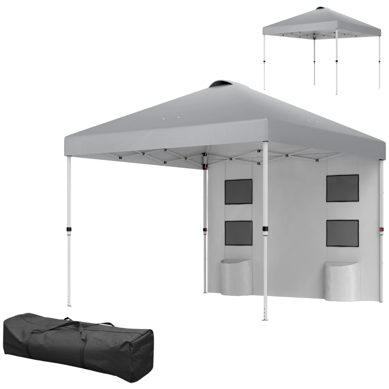 Outsunny 10' x 10' Pop Up Canopy Tent with Sidewall, Height Adjustable Instant Sun Shelter with Storage Pockets, Light Grey