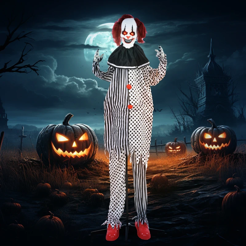 HOMCOM 6' Clown Animatronic, Red Haired Life Size Outdoor Halloween Decoration with Motion Activated Sound & Light Up Eyes