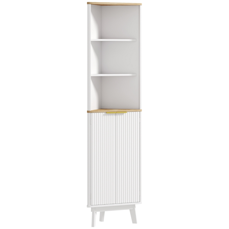 HOMCOM 67" Tall Bathroom Cabinet, Narrow Bathroom Storage Cabinet with Curved Profile Design and Adjustable Shelves, White