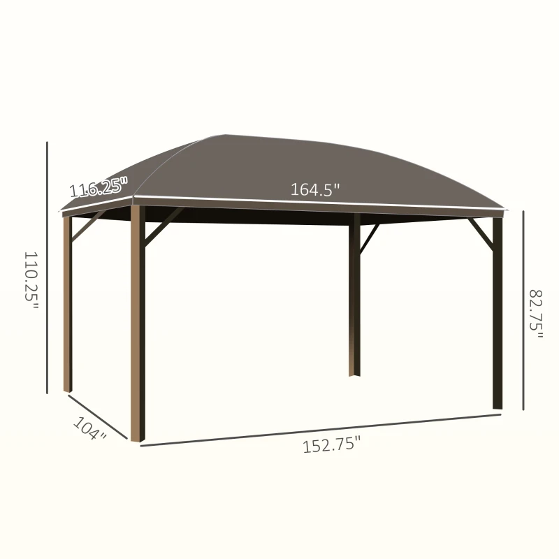 Outsunny 10' x 14' Hardtop Gazebo with Curtains, Netting, Pavilion with Steel Roof Ceiling Hook for Garden Patio, Brown