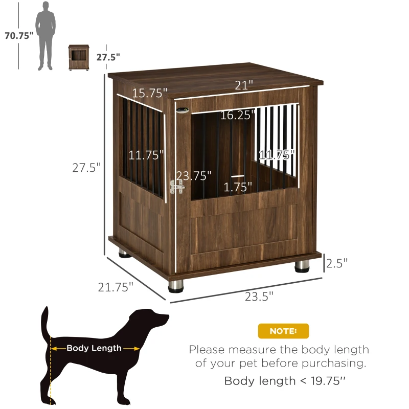 PawHut Dog Crate Furniture, Wooden End Table Furniture with Lockable Magnetic Doors, Small Size Pet Kennel Indoor Animal Cage, Brown