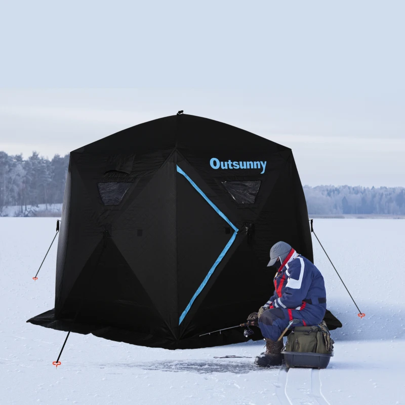 Outsunny 4-6 People Ice Fishing Shelter, Pop-up Ice Fishing Tent, Ice Shanty, Portable and Insulated, with Carry Bag, for Low-Temp -104°F