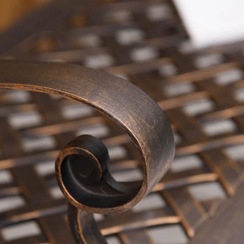 Outsunny Metal Garden Bench for Front Porch, Loveseat Like 2 Person, Armrests, Copper Color Cast Aluminum, Weaving Latticework Outdoor Furniture, Bronze Color