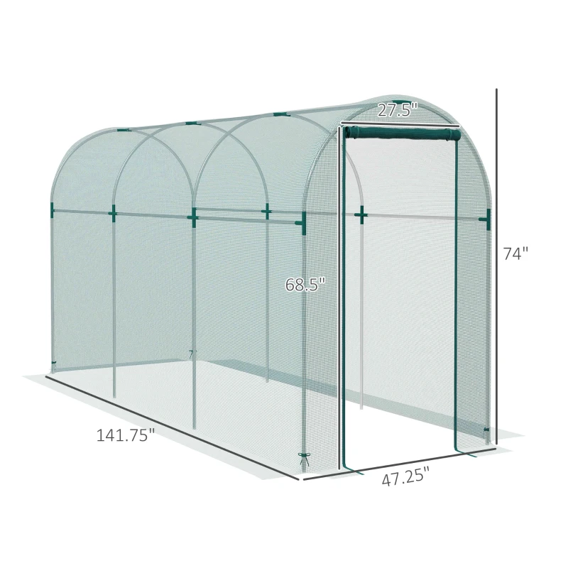 Outsunny Galvanized Steel Crop Cage, Plant Protection Tent with Zippered Door, 4' x 12', Green