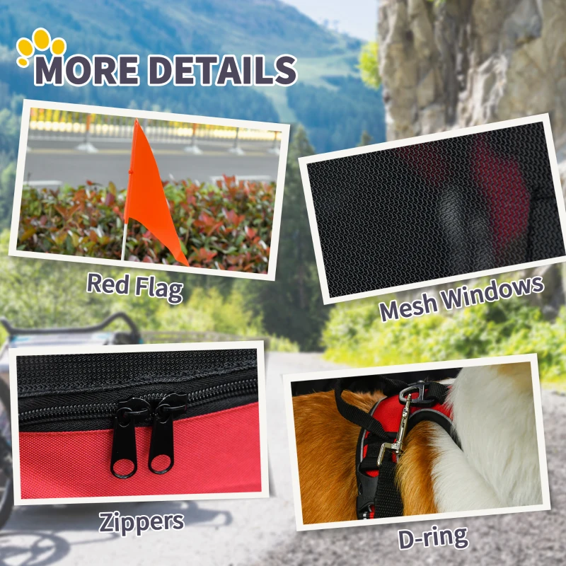 PawHut Dog Bike Trailer Pet Cart Bicycle Wagon Cargo Carrier Attachment for Travel Foldable - Red/ Black