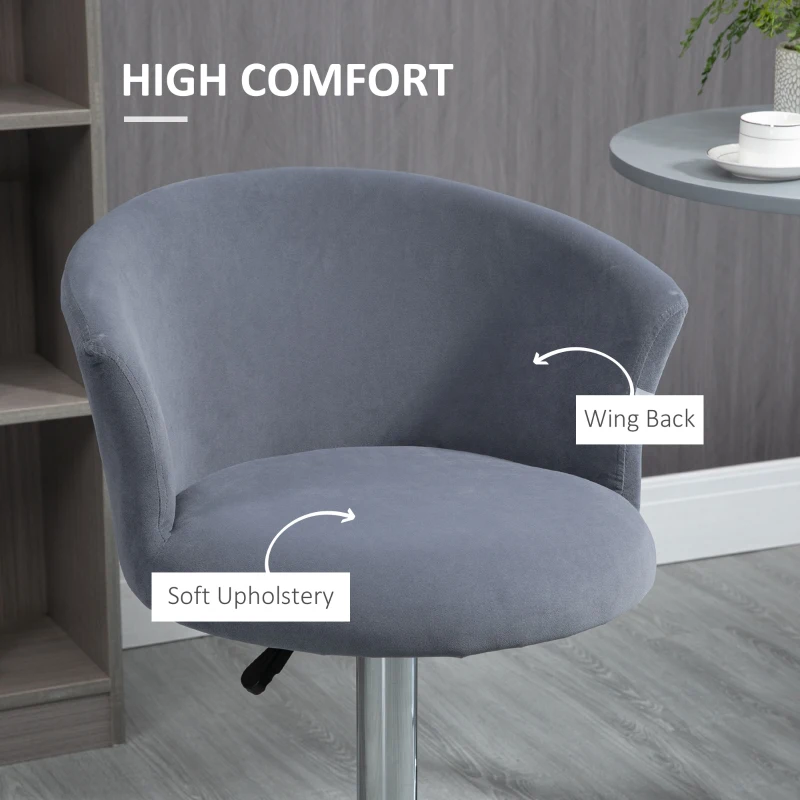 HOMCOM Adjustable Bar Stools Set of 2, Velvet Upholstered Kitchen Stool, Swivel Counter Height Barstool with Footrest for Dining Room, ‎Grey