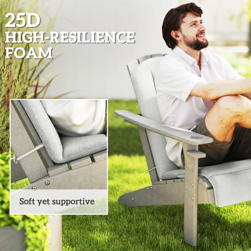 Outsunny Set of 2 Patio Chair Cushions, High Back Adirondack Chair Cushion with Ties, High-Density Foam, Light Grey