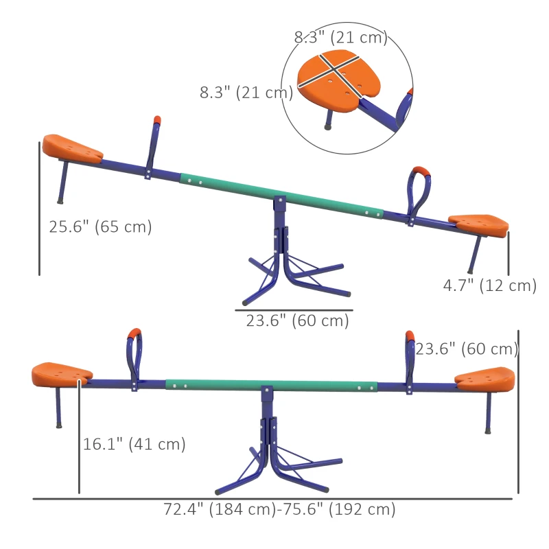 Outsunny Kids Seesaw Swivel with 360 Degrees Rotating, Outdoor Playground Equipment for Backyard, Playground, Multicoloured