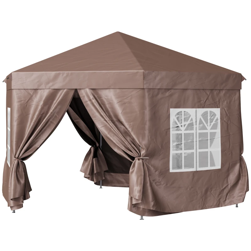 Outsunny 13 x 11.3ft Portable Pop-up Gazebo, Hexagon Adjustable Height Folding Canopy Tent with Carrying Bag for Outdoor Wedding Party, Brown