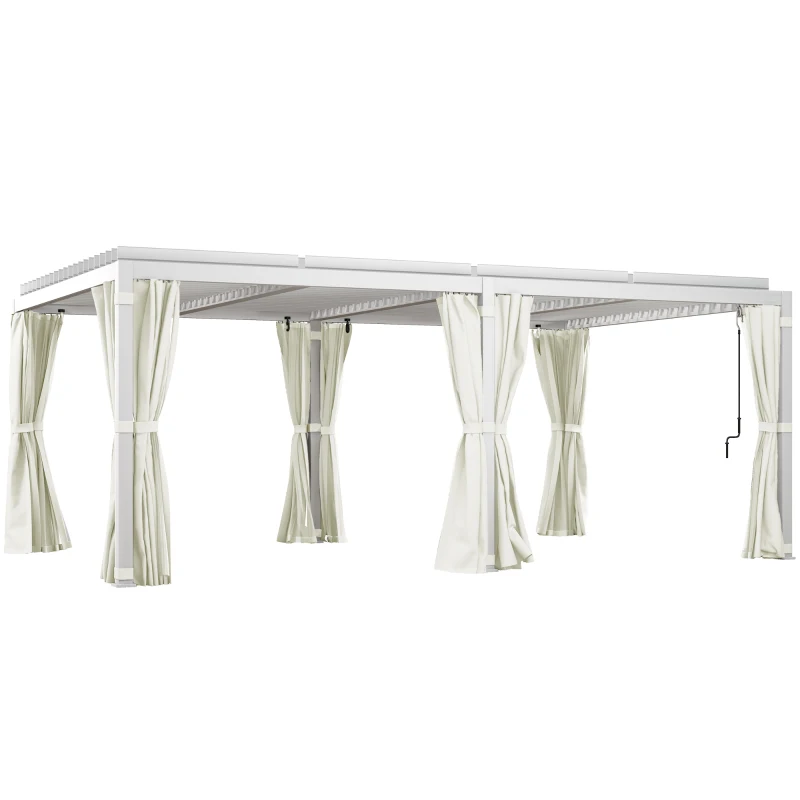 Outsunny 12' x 19' Aluminum Pergola with Adjustable Louvered, Outdoor Pergola with Curtains and Netting, Cream White