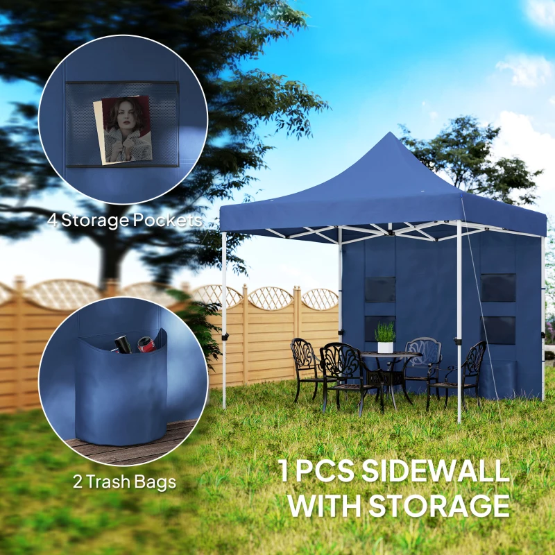 Outsunny 10' x 10' Heavy Duty Pop Up Canopy Tent with Sidewall, UPF50+ Instant Sun Shelter with Storage Pockets, Dark Blue