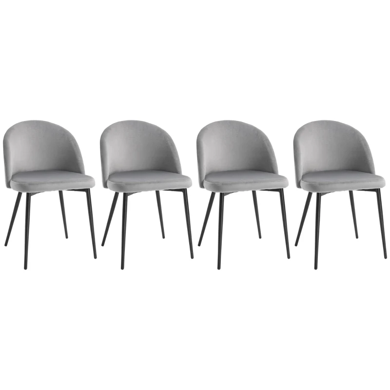 HOMCOM Modern Dining Chairs, Mid-Back Velvet-touch Upholstery Side Chair, Table Chair for Living Room, Dining Room, Grey, Set of 4