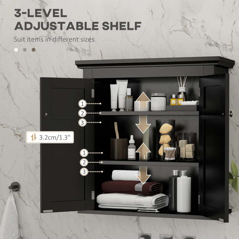 kleankin Bathroom Cabinet, Medicine Cabinet, Over Toilet Storage Cabinet with Adjustable Shelves for Entryway, Black