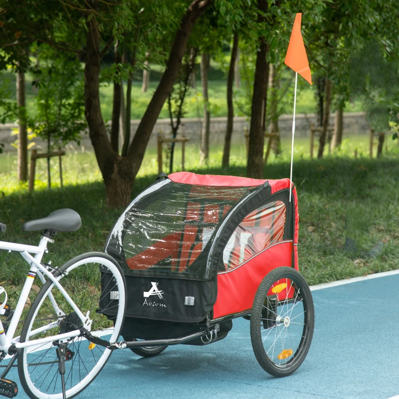 Aosom 2 Seat Bike Trailer for Kids, Baby Stroller with Storage Bag, 5 Point Harness, Bicycle Trailer with 20" Wheels, Red