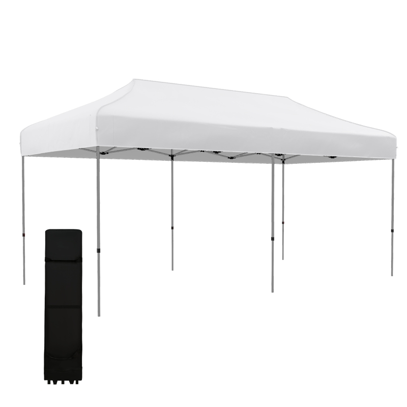 Outsunny 10' x 20' Pop Up Canopy Tent, Outdoor Easy up Tent with 3-Level Adjustable Height, Wheeled Carry Bag, White