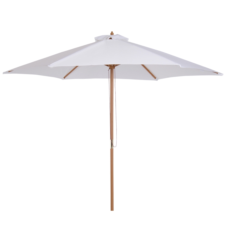Outsunny ⌀9' x 8' H Patio Umbrella, Market Umbrella with Hardwood Frame and Wind Vent, Outdoor Beach Parasol, White