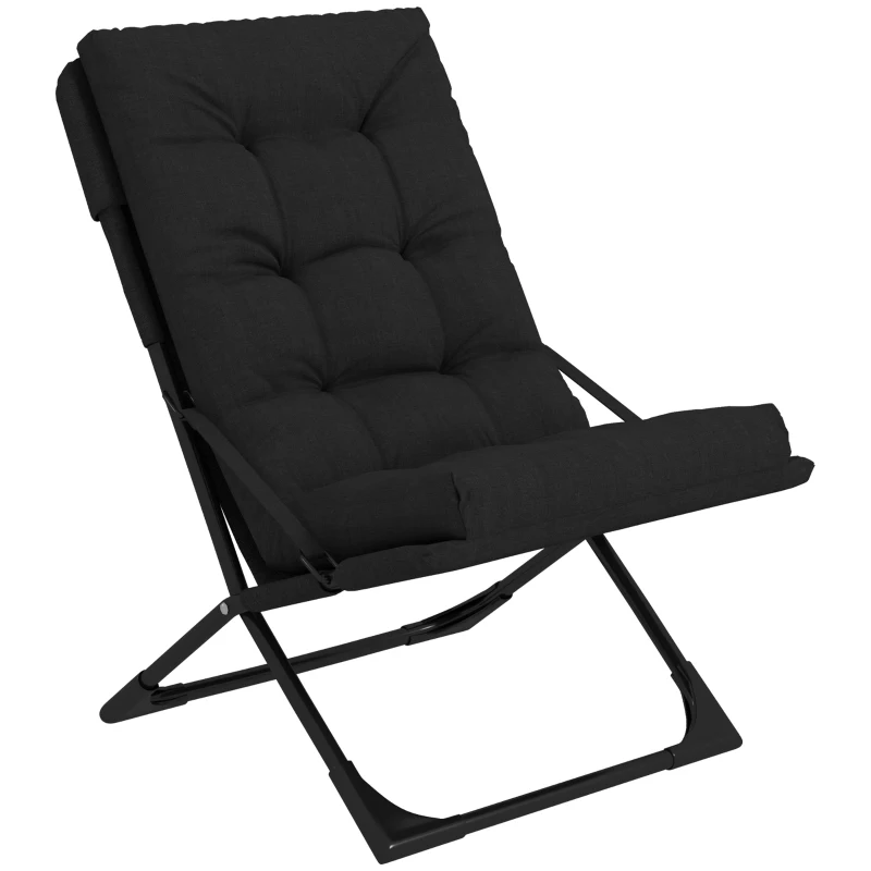 Outsunny Outdoor Folding Lawn Chair, Foldable Chair with Cushion, Armrest and Steel Frame for Poolside, Deck, Backyard