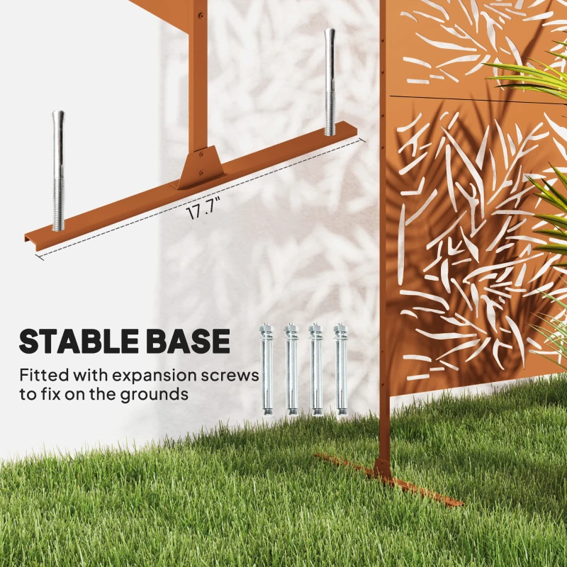 Outsunny Decorative Privacy Fence Screen, Metal Outdoor Privacy Screen Climbing Plant Trellis with Stand, Bamboo Brown