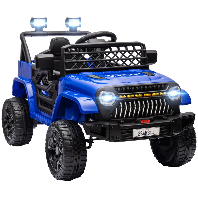 Qaba 12V Ride on Truck, Electric Car for Kids with Remote Control, Suspension, 3 Speeds, USB Music Headlights, Dark Blue