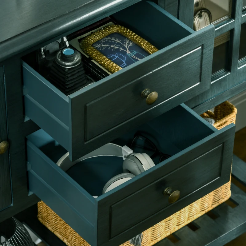 HOMCOM Vintage Console Table with 2 Drawers and Cabinets, Retro Sofa Table for Entryway, Living Room and Hallway, Vintage Blue