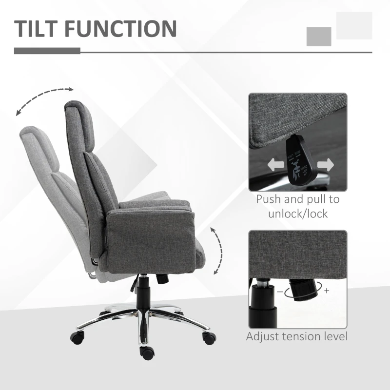 HOMCOM High Back Fabric Executive Chair with Padded Armrests, Ergonomic Home Office Chair with Headrest, Adjustable Height- Light Grey