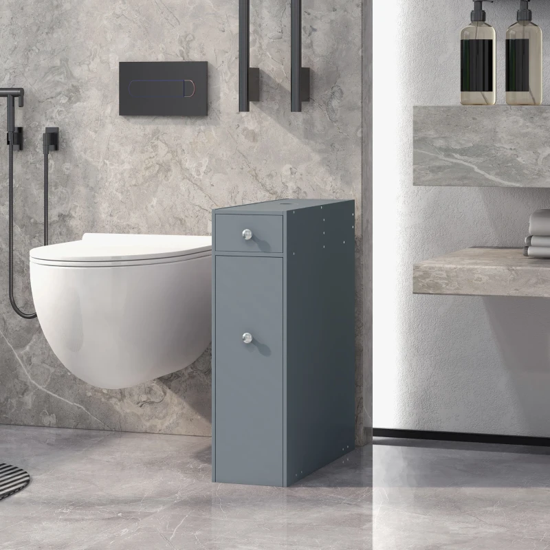 kleankin Bathroom Floor Organizer Free Standing Space Saving Narrow Storage Cabinet Bath Toilet Paper Holder with Drawers Gray
