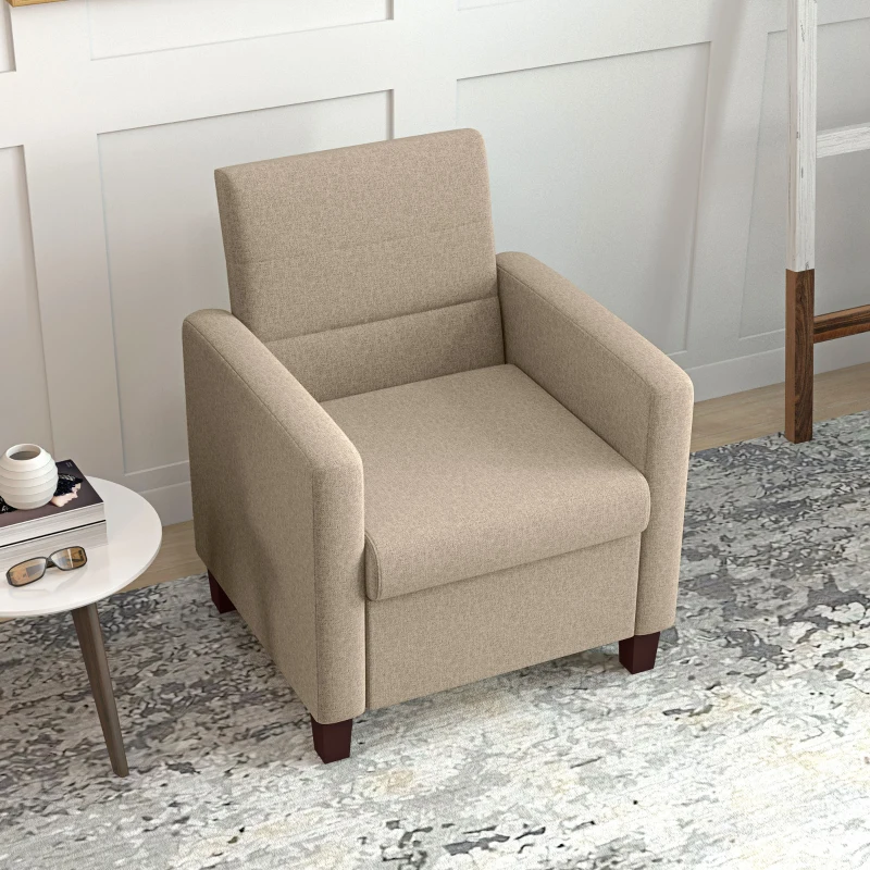 HOMCOM Fabric Accent Chair, Modern Armchair with Seat Cushion and Non-Slip Pads for Living Room, Bedroom, Light Brown